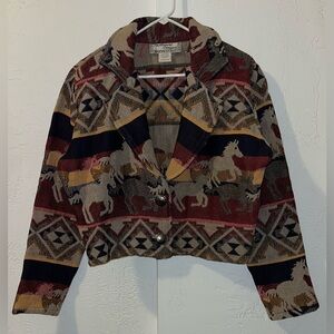 Vintage Southwest Canyon Galloping Horses Tapestry Jacket